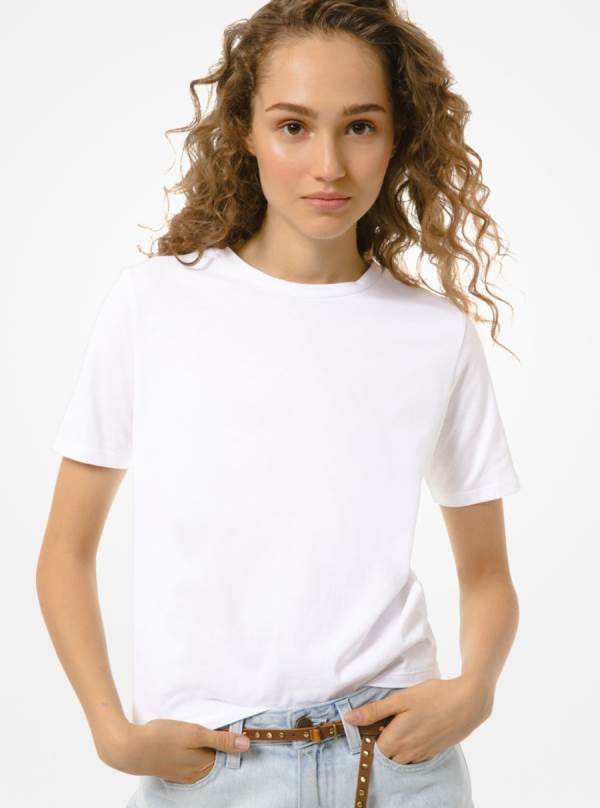 Damske Tricko Michael Kors Cotton Jersey Biele - Oblecenie Michael Kors Vypredaj | CBODM-8047